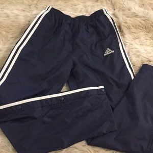 Navy adidas warm up pants w/ side buttons